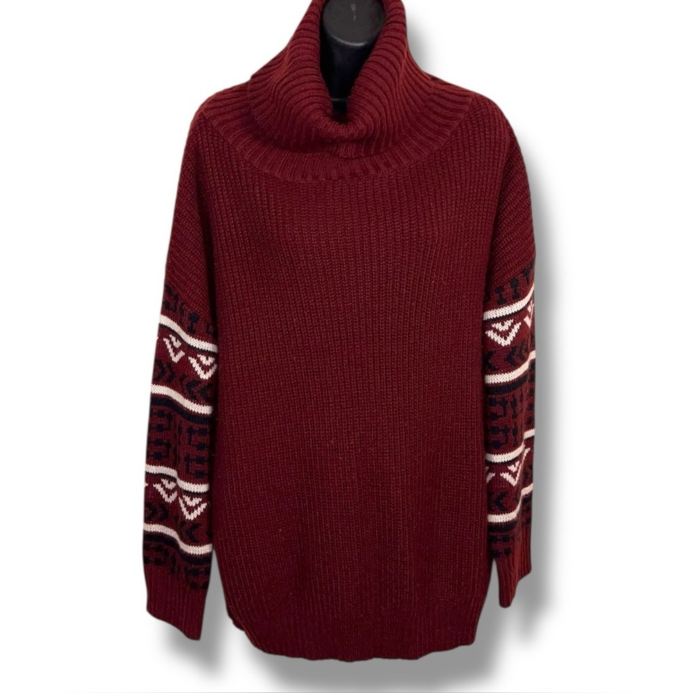 Medium Oversized J NNA Burgundy Red Long Sleeve Sweater Black White Geometric